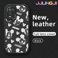 Jlingji เคสสำหรับ Realme 8 8 8S 5G,V13 Q3i Q3 Narzo 30 5G กระแสแฟชั่นลายมิกกี้เมาส์ใหม่ฝาครอบหนังดีไซน์ใหม่โทรศัพท์ดีไซน์ด้านข้างฝาครอบ Lensa Kontak กล้องบางป้องกันเคสกันกระแทก