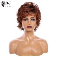 【CW】 XISHIXIUHAIR Short Synthetic Wigs Female Hair cut Puffy Wine Wig Resistant