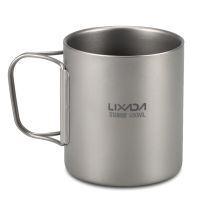 [COD][Tspo] Lixada 220Ml450Ml Titanium Double Wall Cup Water Coffee Tea Cup Mug With Folding Handle