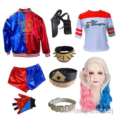 AEOZAD Harley Quinn คอสเพลย์ Traje Para Adulto Fato de Halloween Menina Esquadrão Suicida ภาพยนตร์ Palhaço เซ็กซี่เสื้อยืด Coldre อุปกรณ์เสริม