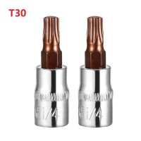 2ชิ้น1/4นิ้วหัวไขควง Torx บิตไดรฟ์ซ็อกเก็ตวงล้ออะแดปเตอร์ประแจ T30เหล็กซ็อกเก็ตหัวสกรูท็อก