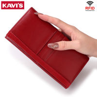 KAVIS 2021 Genuine Leather Women Wallet Female Coin Purse Long Hasp Portomonee Clutch Money Bag Lady Handy Card Holder Girls