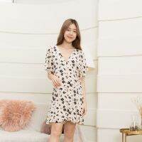 SUUBE Official Biscuit dress-Choc Chip เดรสสั้นลายดอก ทรงแขนบานกระดุมหน้า มีซับใน ผ้าCotton เนื้อนิ่มยับยาก