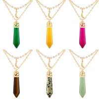 Fashion Natural Stone Quartz Crystal Chakra Necklace Jewelry for Women Moon Bullet Colorful Hexagon Post Pendant Sweater Chain