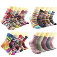 5 Pairs Lot Pack Set Women Socks Winter Retro Wool Socks Thickened Warm National Style Folk-custom Christmas Gift Quality