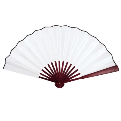 Men Women Wood Handle Fabric Folding Hand Fan 13-inch Length