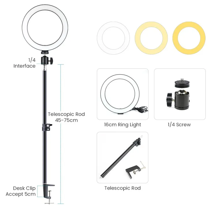 Tripod Light Stand Clamp Desk Mount With 1/4" Ball Head Table Fixture