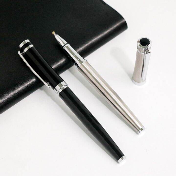 1-piece-high-quality-black-office-writing-pen-spin-metal-signature-ink-pens-stationery-office-trim-metal-ballpoint-pen-pens