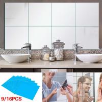 9/16Pcs Mirror Wall Stickers DIY Self Adhesive Square Foil Films Home Decoration Sticker Supplies Living Room Bathroom 15x15cm Wall Stickers  Decals