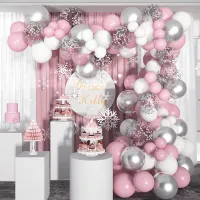 122 Pcs Pink White Silver Confetti Balloons Garland Arch Set for Baby Shower Girls Birthday Party Valentines Day Wedding Decor Cleaning Tools