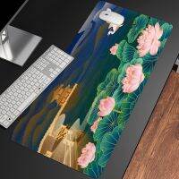 Gaming Mouse Pad Big XXL Lotus Pond Moonlight Printed Anime Mice Mats with Softy Natural Rubber Locked Edge for Gamers Desk Pad