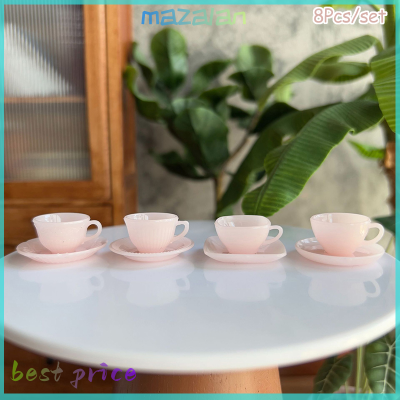 Mazalan 1ชุด1:6บ้านตุ๊กตาจานรองถ้วยชาตกแต่งบ้านรูปแบบแก้วกาแฟแกะสลัก