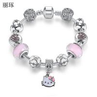 2022 Japanese cartoon anime bracelet female crystal glass DIY alloy big hole beaded pink KT cat jewelry Valentines Day gift