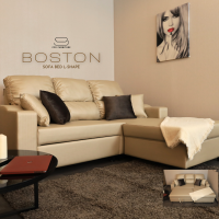 [พร้อมส่ง]โซฟาเบด 3 ที่นั่ง รุ่น Boston Sofa Bed 200x165x82.5 cm. (หนังลายไหม - สีเบจ) l CCR FURNITURE