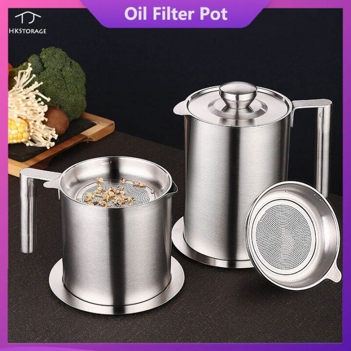 304 Stainless Steel Oil Filter Pot with Filter Mesh With Tray Kitchen