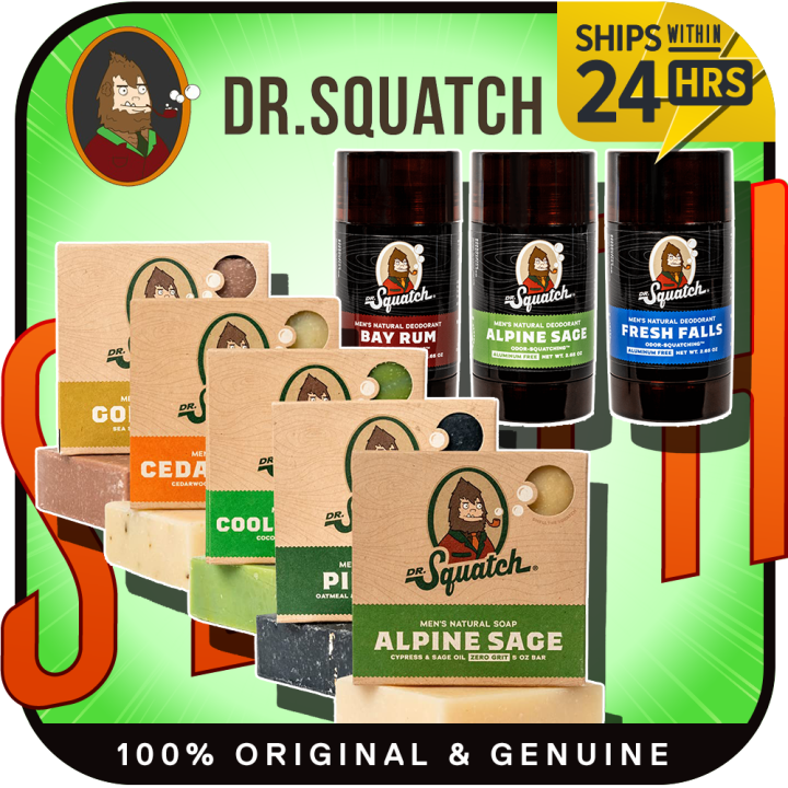 Dr. Squatch Natural Deodorant for Men Odor-Squatching Men's Deodorant  Aluminum Free - Alpine Sage + Bay Rum (2.65 oz, 2 Pack)