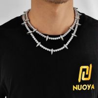 【CW】Black Panther Necklace 5mm Iced Out CZ Cubic Zircon Tennis Chain Rivet Wolf Tooth Charm Fashion Hiphop Jewelry Gift for Mens