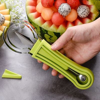 1Pc 4 In 1 Watermelon Slicer Cutter Scoop Fruit Carving Knife Cutter Platter Food Dig Pulp Separator Kitchen Gadgets Accessories