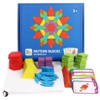 Wooden Pattern Blocks for Kids 155-pcs Geometric Color Shape Manipulative Puzzle Portable Educational Math Stacking Block Learning Tool expert