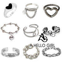 A HELLO GIRL เครื่องประดับเกาหลีใต้เปิดใหม่ปรับหน้ายิ้มแหวนตัวอักษรภาษาอังกฤษแหวน INS ของขวัญให้แฟนบุคลิกภาพลมเย็น Street เครื่องประดับเหมาะส