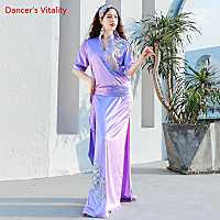 hot【DT】 Belly Robe V-Neck Half Sleeevs women belly dancing Practice Adult baladi robe Performance Clothing