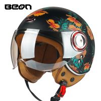 Para Hombre BEON-Casco De Moto,Protector De Cabeza De Cara Abierta, Estilo Retro, Para Verano, 3/4