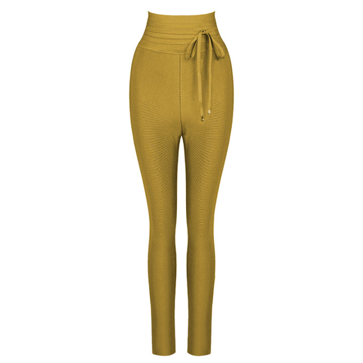 2021high-quality-women-pants-with-sashes-skin-solid-bodycon-rayon-bandage-pants-hot-sale