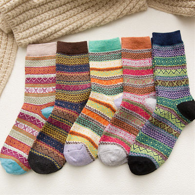 5คู่ล็อต WARM Wool witner ถุงเท้าผู้หญิงถุงเท้าผ้าฝ้ายหนา R ถุงเท้าหิมะที่มีสีสัน Harajuku ใหม่ Ye 2022 Christmas Gift