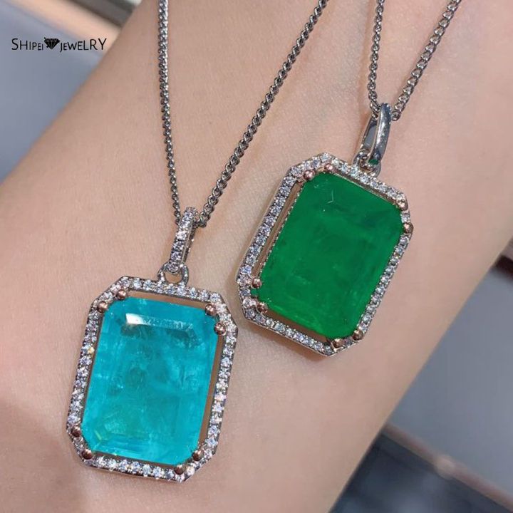 shipei-luxury-925-sterling-silver-emerald-paraiba-tourmaline-gemstone-wedding-engagement-fine-jewelry-pendant-necklace-wholesale