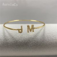 Aurolaco Customized Name Bracelet Personalized Custom Zircon Letters Bangles Women Men Gold Stainless Steel Jewelry Gifts