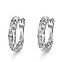 ต่างหูแฟชั่นเรียบง่าย Zircon Rhinestone ผู้หญิง Grils Silver Plated Crystal Hoop Earrings เครื่องประดับเพชรประณีตโรแมนติกของขวัญวันวาเลนไทน์หมั้น