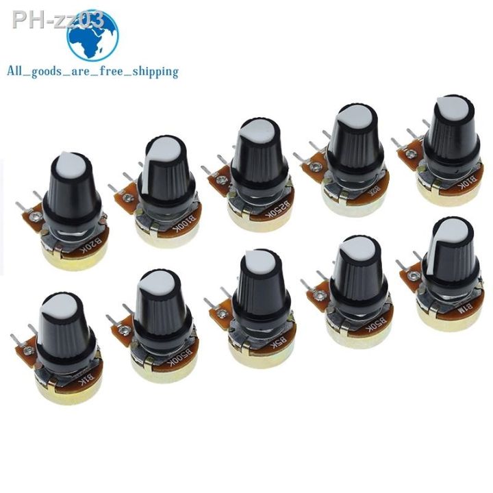 5sets-wh148-1k-10k-20k-50k-100k-500k-ohm-15mm-3-pin-linear-taper-rotary-potentiometer-resistor-for-arduino-with-ag2-white-cap