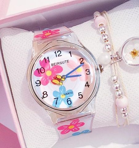 ins-สีสันดอกไม้นาฬิกานักเรียนเกาหลีแฟชั่นน่ารักวัยรุ่นหัวใจสาวขนมเยลลี่นาฬิกา