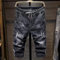 กางเกง Celana Pendek Denim เอวยางยืดมีรูของผู้ชายกางเกงขาสั้นลำลองหย่อนใจแฟชั่นใหม่เสื้อผ้าบุรุษยีนส์ขาสั้นขาดสำหรับกางเกงขาสั้นผ้าฝ้ายฤดูร้อน