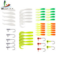 Weihe 35Pcs Soft Fishing Lure Wobblers ซิลิโคนเหยื่อประดิษฐ์ Grub หนอนเหยื่อ + 10Pcs Jig Head Hooks สำหรับปลาคาร์พ Fishing Lure