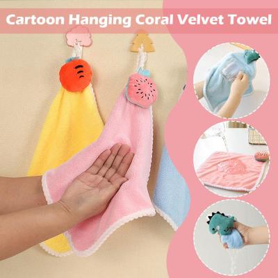 Hand Towel Cartoon Coral Fleece Instantly Absorb Breathable Hanging Towel Hand N5E6
