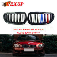 1คู่ Gloss Black Sporty Double Slat กันชนหน้าไต Grill Grille สำหรับ BMW 6 Series E63 E64 M6 2004 05 06 07 08 2009 2010 ABS