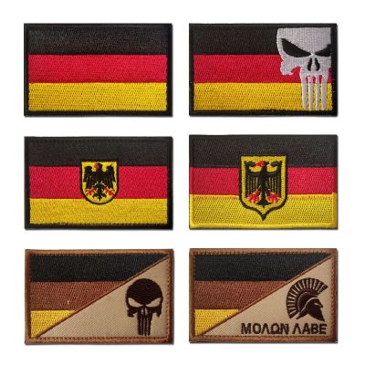 German Flag Embroidery Hook&amp;Loop Patches Deutsche Flag Stickers Skull and Crossbones Spartan Armband Badge Bag Hat Accessories Adhesives Tape