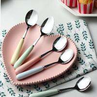 Candy color ceramic stainless steel spoon creative simple stainless steel spoon pure color household ceramic spoon Serving Utensils