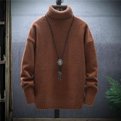 Winter Thick Mens Slim Sweater Solid Color Turtleneck Pullover Sweaters Mens Korean Casual Men Long Sleeve Knitwear Coats