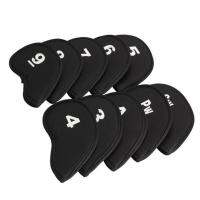 10pcs ถุงใส่หัวไม้กอล์ฟเหล็กพัตเตอร์เครื่องป้องกันศีรษะชุด Neoprene สีดำ