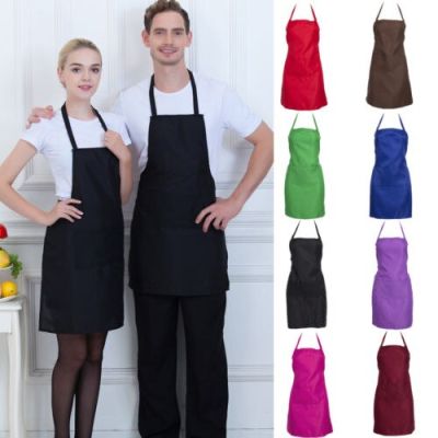 Thicken Cotton Polyester Blend Anti-wear Cooking Kitchen Bib Apron With Pockets Black Blue Green Red Adjustable Bib Apron Dress Aprons