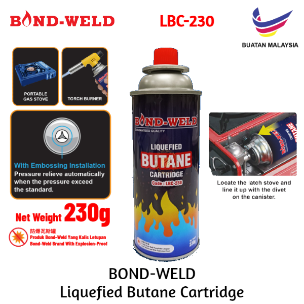 BONDWELD [230g] *1Tin / 28Tins* Liquefied Butane Gas Cartridge / Gas