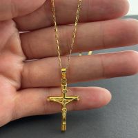 Brand New Authentic 24k Gold Necklace Gold Plated Cross Necklace Women &amp; Men Couple Jewelry Gifts Fashion Chain Necklaces