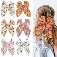 [hot]㍿✠▩  Floral Cotton Hair Bow Clip Fashion Print Barrette Hairclip Grip Accessories