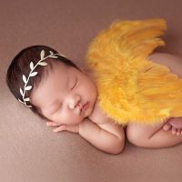 【hot】 Newborn Photography Props with Leaves Headband Set Photos Feather Hair Baby Accessories