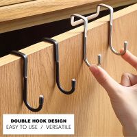 304 Stainless Steel Hook Free Punching Double S-Shape Hook Kitchen Bathroom Cabinet Door Back Type Coat Towel Storage Hanger Door Hardware Locks