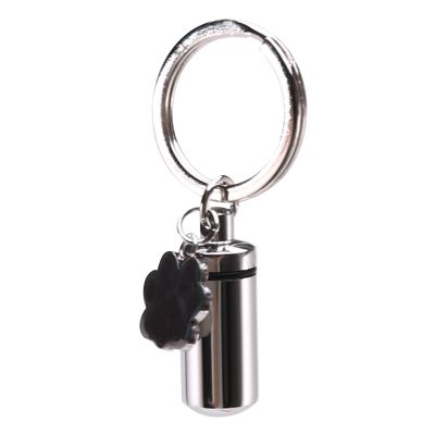 Stainless Steel Pet Puppy Dog Charm Cylinder Keychain for Ashes Hair Memorial