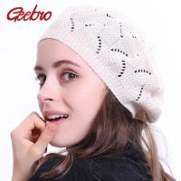 Geebro Womens Plain Color Knit Beret Hat Ladies French Artist Beanie Beret Hats Spring Casual Thin Acrylic Berets for Women