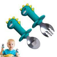 Toddler Utensils Cute Toddler Feeding Spoon And Fork Set Stainless Steel Innovative Cartoon Dinosaur Short Handle Utensil Bowl Fork Spoon Sets